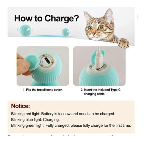 Juguete Gato Bola Interactivo Inteligente Recargable Automat Azul - Imagen 4
