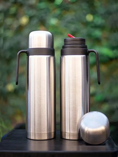 Termo 1 Litro Acero Inox. Doble Capa Manija Pico Cebador Acero Inoxidable - Imagen 3