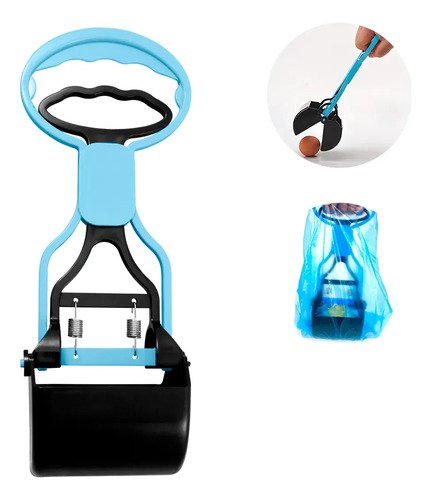 Pala Pinza Recolectora De Caca Para Perros Y Gatos Higiénica Celeste - Imagen 2