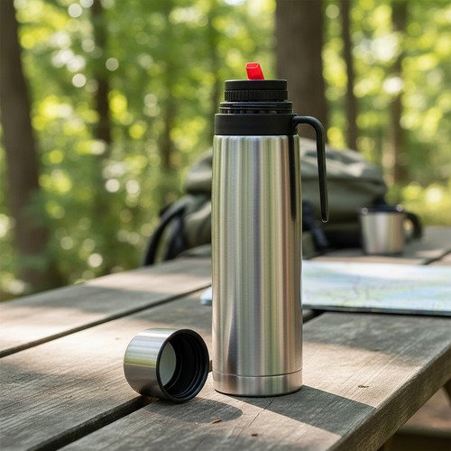 Termo 1 Litro Acero Inox. Doble Capa Manija Pico Cebador Acero Inoxidable - Imagen 4