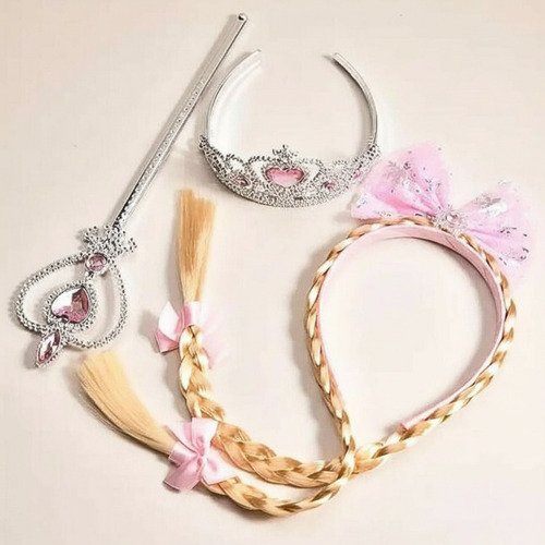 Juego De Princesa Y Corona Con Varita Mágica Vincha Rosada Princesa