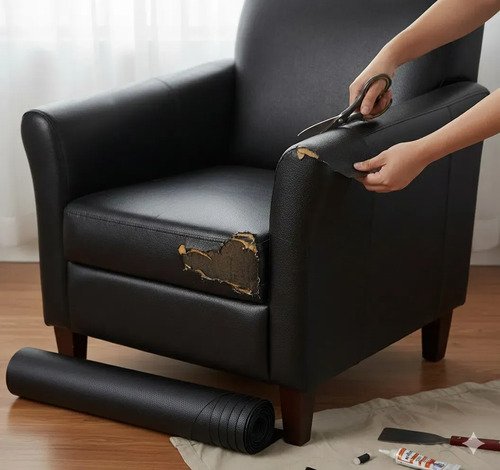 Parche De Reparación De Cuero Adherible 137x50cm Negro