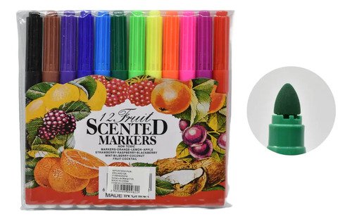 12 Marcadores Gruesos De Colores Con Aroma A Frutas - Piki