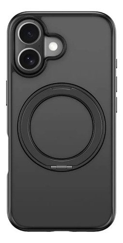 Funda Negra Con Anillo Soporte Para iPhone 16 Plus Antigolpe Negro
