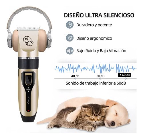 Set Completo Corta Pelo Para Perro Y Gato Mascotas Usb Negro Y Dorado - Imagen 5
