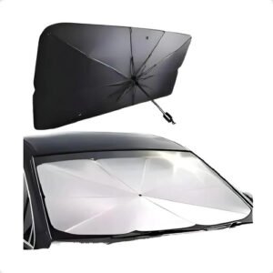Quitasol Sombrilla Auto Parasol Parabrisas Retráctil Plegable Protección Uv 135x78cm Metal Cromado Térmico Estuche... Lisa Negro