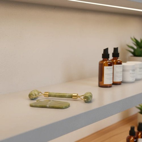 Rodillo Facial Cuarzo Rosa+gua Sha Masaje Facial Antiarrugas Todo Tipo De Piel Día/noche - Imagen 5