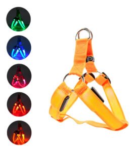 Pechera Arnés Para Perro Gato Con Luz Led Seguridad Nocturna Naranja L Pechera
