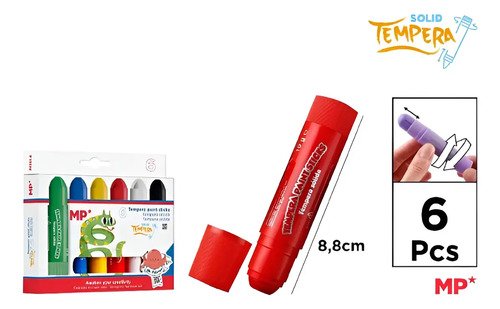 Crayones Témpera Sólida Retráctil X6 Main Paper Piki.uy - Imagen 3