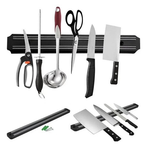 Soporte De Cuchillos Magnético De Pared Barra 38cm Negro