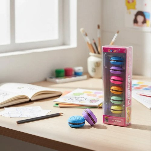 Goma De Borrar Con Forma De Macaron 6 Unidades Kawaii Macarons - Imagen 2