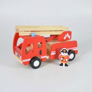 Camión De Bomberos De Madera Con Figura Didáctico Montessori Bombero Rojo