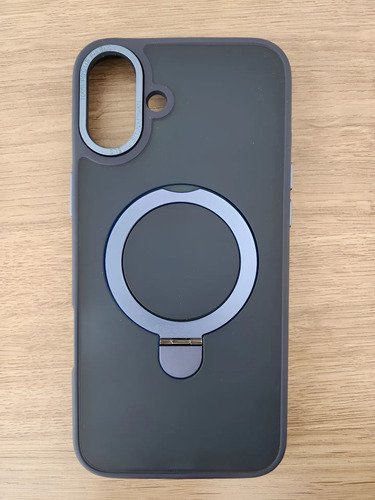 Funda Jd Case Premium Con Anillo Soporte Para iPhone 16 Plus Azul Marino Transparente En El Cuerpo Con Tono Gris
