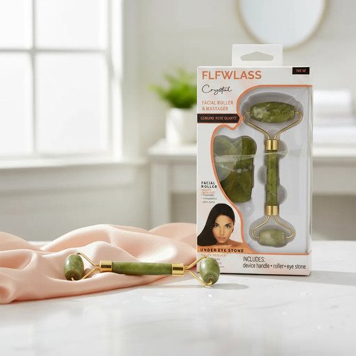 Rodillo Facial Cuarzo Rosa+gua Sha Masaje Facial Antiarrugas Todo Tipo De Piel Día/noche - Imagen 3