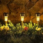 Lampara Luz Solar Recargable Led Jardin Farol Cesped Pasto Negro - Imagen 4
