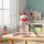 Botella Con Pajita Vaso Con Correa Kawaii Rosa - Imagen 3