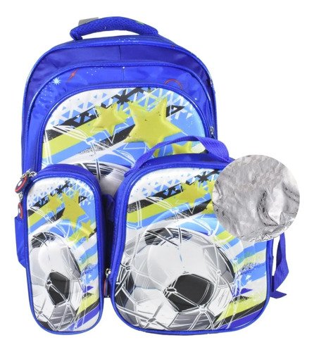 Set Mochila Lonchera Térmica Y Cartuchera 3d Futbol Koala Azul - Imagen 3