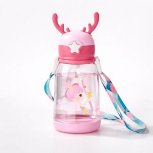 Botella Con Pajita Vaso Con Correa Kawaii Rosa