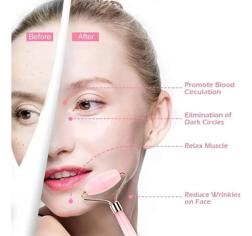 Rodillo Facial Cuarzo Rosa+gua Sha Masaje Facial Antiarrugas Todo Tipo De Piel Día/noche - Imagen 12