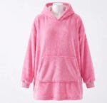 Poncho Manta Buzo Polar Adulto Unisex Con Corderito Hoodie Generico Rosa Lisa - Imagen 2
