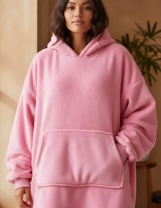 Poncho Manta Buzo Polar Adulto Unisex Con Corderito Hoodie Generico Rosa Lisa