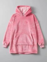 Poncho Manta Buzo Polar Adulto Unisex Con Corderito Hoodie Generico Rosa Lisa - Imagen 6