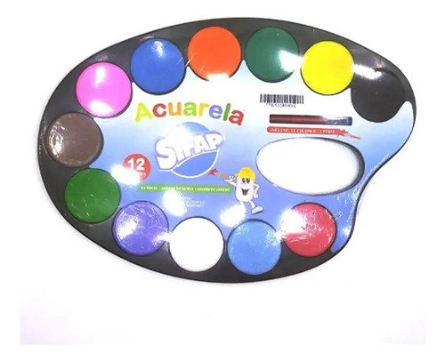 Acuarela 12 Colores Paleta Mezcladora + Pincel