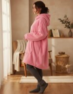 Poncho Manta Buzo Polar Adulto Unisex Con Corderito Hoodie Generico Rosa Lisa - Imagen 5