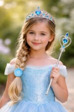 Corona Varita Mágica Princesa Trenza Frozen Infantil Plateado