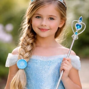 Corona Varita Mágica Princesa Trenza Frozen Infantil Plateado