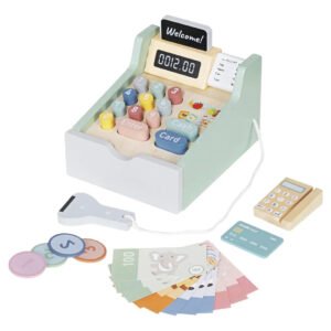 Caja Registradora De Juguete Madera Montessori Super Kiosko Verde Claro