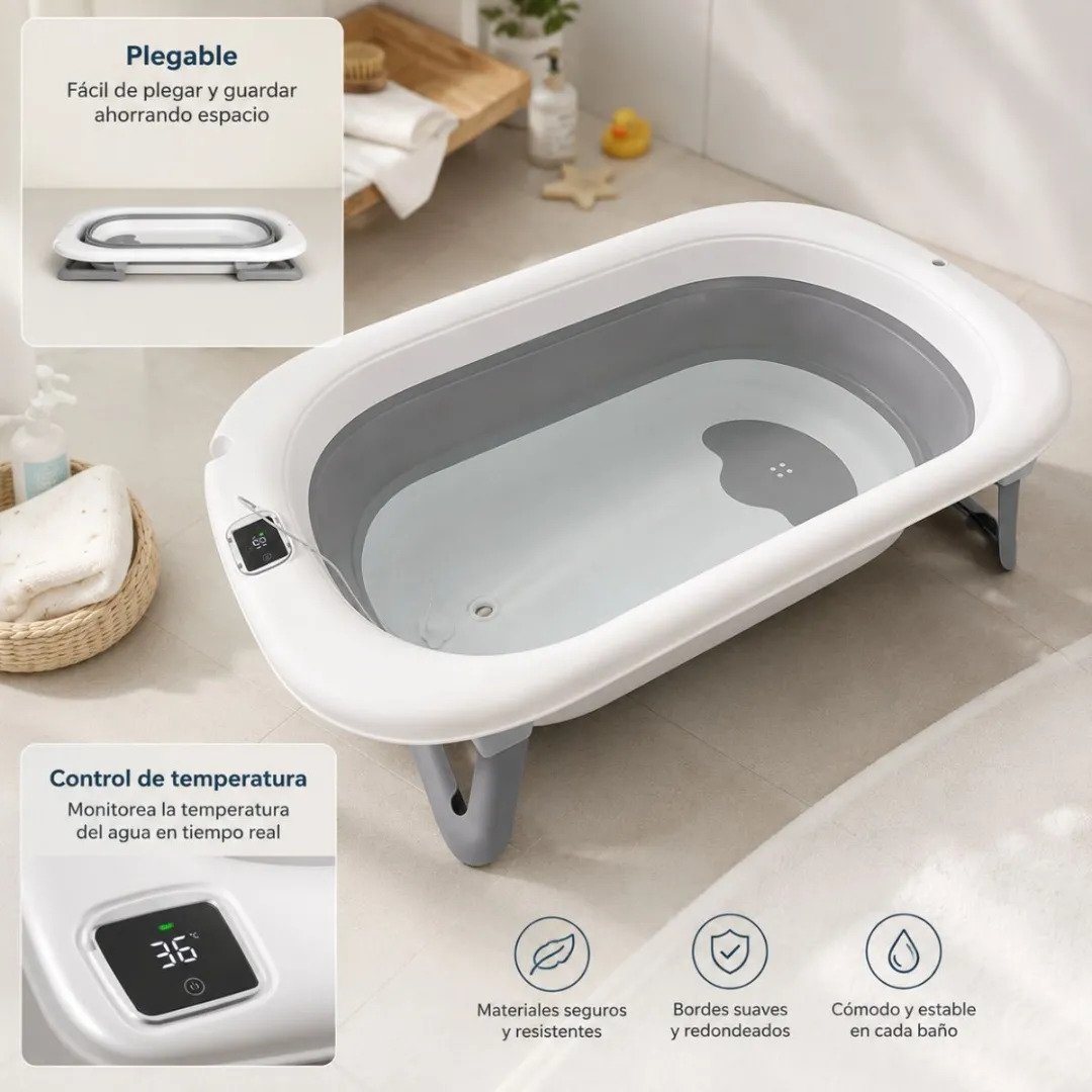D_720360-MLU114861326925_072026-F.jpg Bañera Plegable Para Bebé Con Termómetro Gris Piki Gris Lisa - Imagen 1
