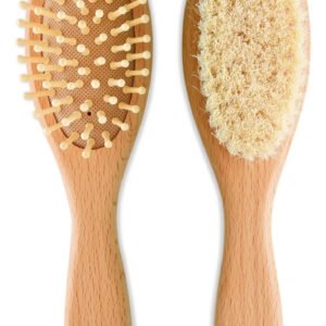 Set Cepillo Y Peine Para Bebé De Bamboo Cerdas Suaves Madera