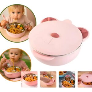 Plato Térmico Para Bebé Y Niños Con Ventosa Y Reparticiones Rosa