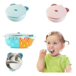 Plato Térmico Para Bebé Y Niños Con Ventosa Y Reparticiones Celeste