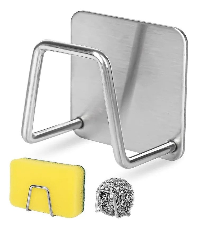 D_885085-MLU115516830936_082026-F.jpg Soporte Adhesivo Acero Inoxidable Para Esponja De Cocina Gris - Imagen 1