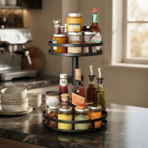 Organizador Giratorio 360 De 2 Niveles Para Cocina Y Baño Negro