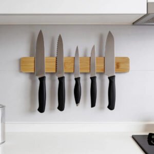 Soporte Barra Magnética Para Cuchillos De Cocina De Bambú Marrón Claro