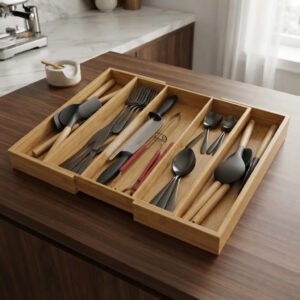 Cubiertera Extensible De Bambú Organizador De Cubiertos Bamboo